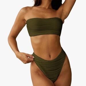 Zaful Dark Green Bandeau Bikini Set Size Large